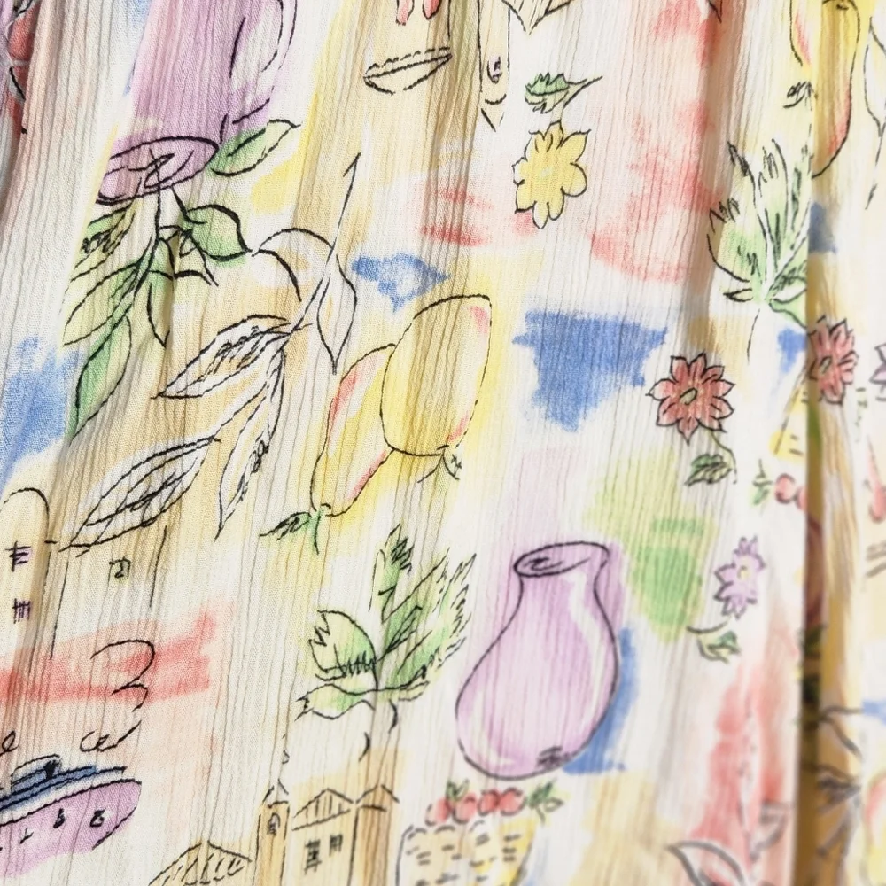Vintage - Koret Francisca - Flowy Water Color w/ Line Drawing Print Shorts 27